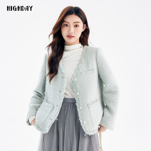 新款 highday轩日2024冬季 商场同款 女装 外套 棉服V领小香风优雅长袖