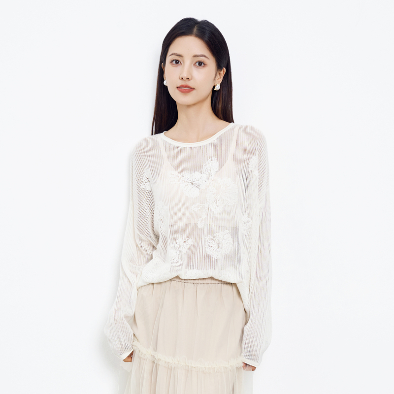 HIGH DAY/轩日长袖针织衫2025早秋法式慵懒感镂空新款罩衫上衣女