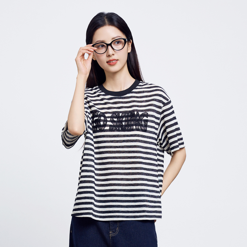 HIGH DAY/轩日宽松休闲短袖T恤2025早秋新款复古小众字母印花上衣