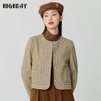 highday轩日2025春秋新款复古气质圆领小香风设计外套WT09CE33805