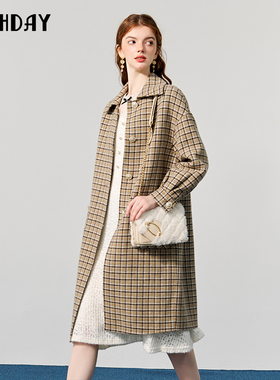 highday轩日2022冬季新款格子森系中长款双面呢大衣女NY11AE29860