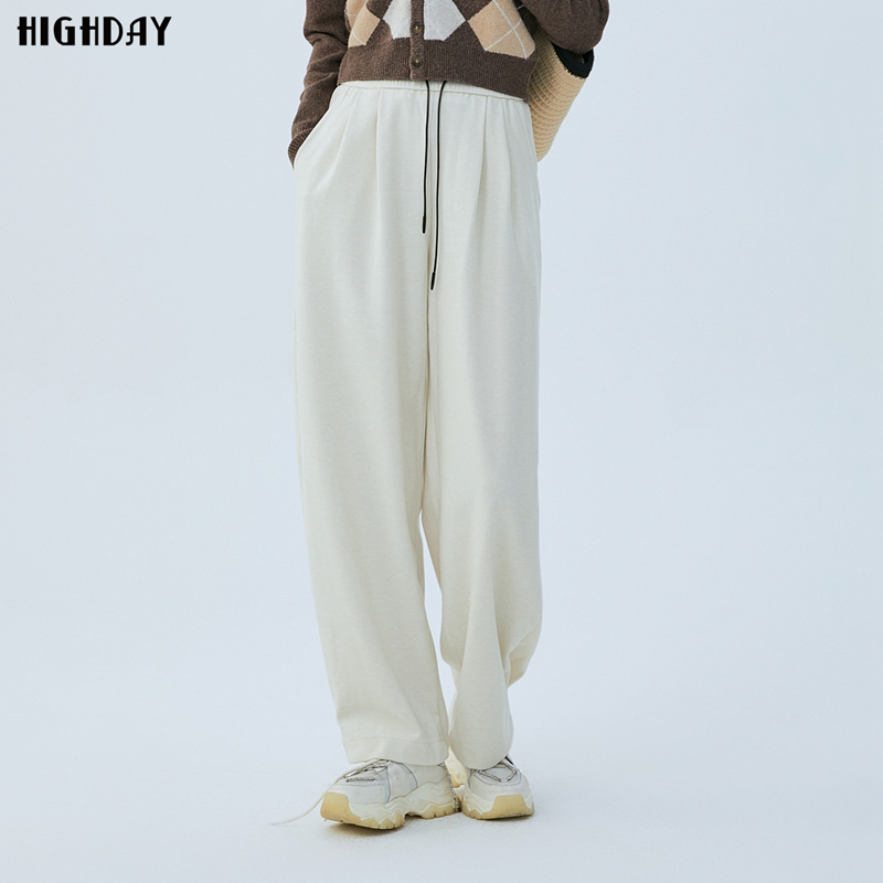 轩日HIGHDAY2024春季新款高腰白色休闲裤女宽松长裤子时尚简约运