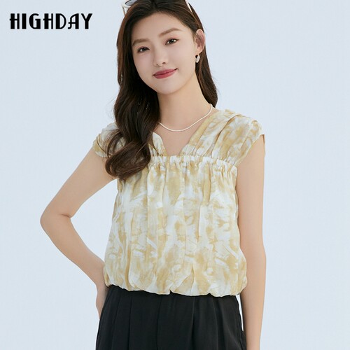 highday轩日2026夏新款短款宽肩带吊带背心女印花无袖娃娃衫衬衣