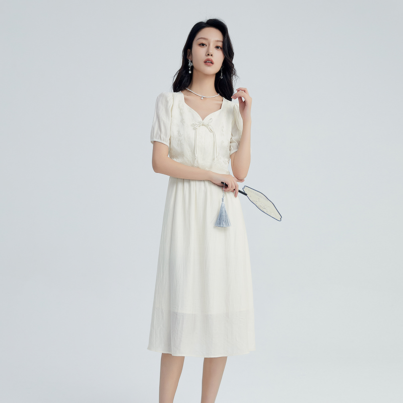 鲁思蒂新中式显瘦中长裙