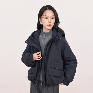 HIGHDAY轩日连帽宽松工装羽绒服2025冬季防风时尚加厚短款外套女