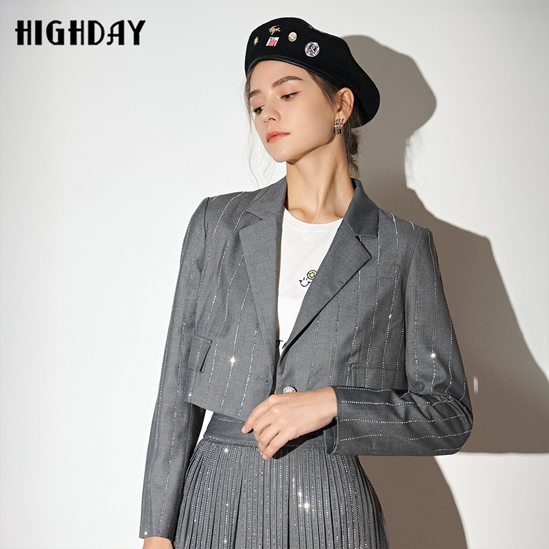 highday轩日秋季设计感小众短外套女长袖修身甜酷bling西装小西服