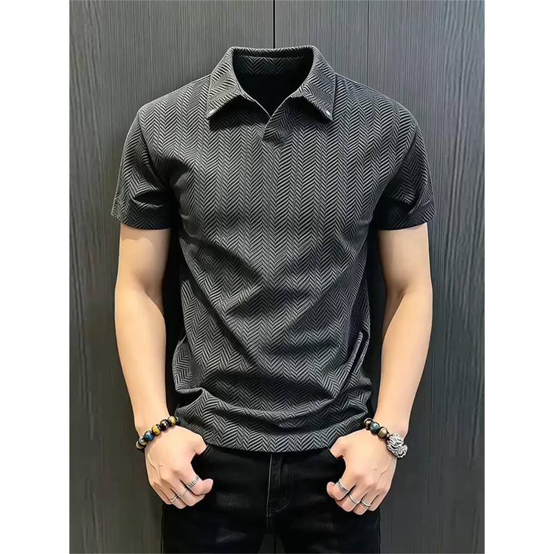 香港LALC・联名奢定】灰色麦穗纹老钱风polo衫男士夏季商务轻熟通