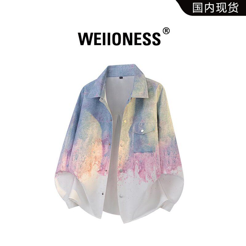 WEIIONESS扎染渐变衬衫男秋季新款潮流时尚痞帅休闲轻奢男生外套