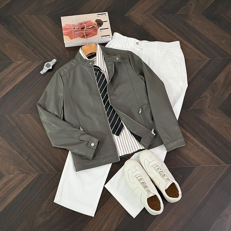 Roamix美式休闲立领PU软皮衣男士复古痞帅机车服高级感皮夹克外套