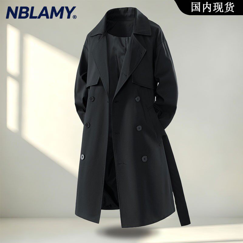NBLAMY高级感痞帅中长款风衣男士夹克英伦范过膝宽松潮牌休闲外套