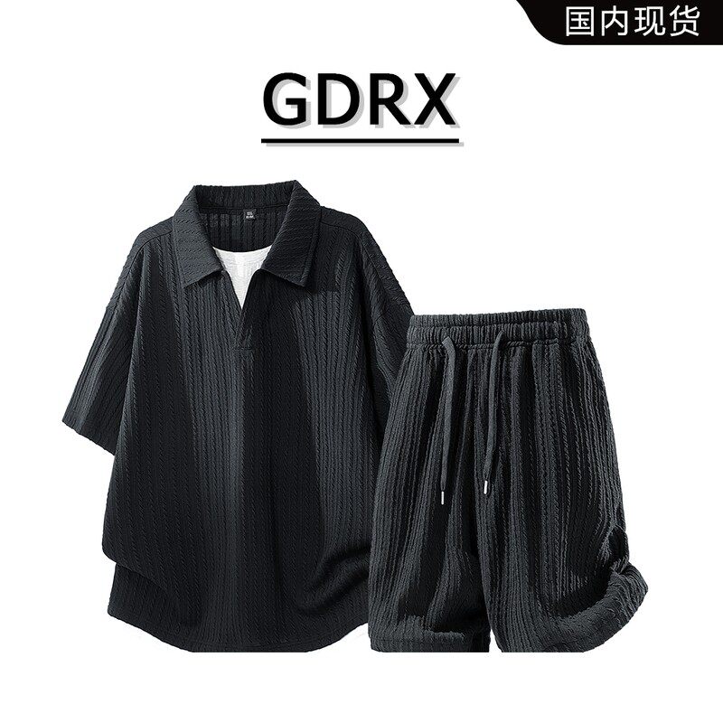 GDRX美式潮流休闲短袖T恤套装男2026夏季新款痞帅短裤两件套男装
