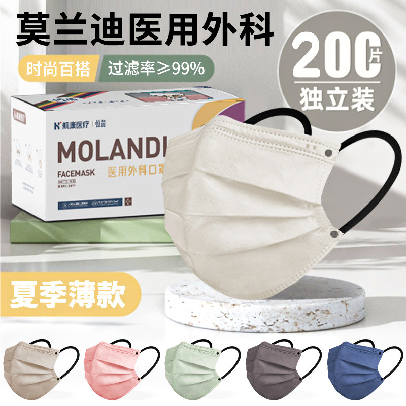 莫兰迪一次性医用外科口罩女高颜值2024新款夏季薄款独立包装
