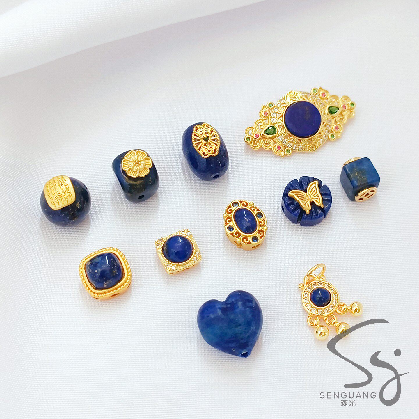 高端定制保色18K青金石方形椭圆屁桃隔珠手工diy手链项链散珠配件