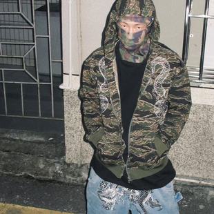 亚文化虎纹嘻哈迷彩vintage开衫 蛇華 拉链卫衣外套 25SS GameOne