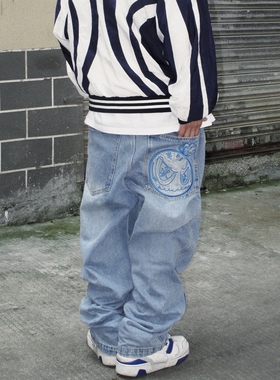GameOne 23SS“天空炮弹”直筒牛仔裤 水洗宽松嘻哈大码滑板bboy