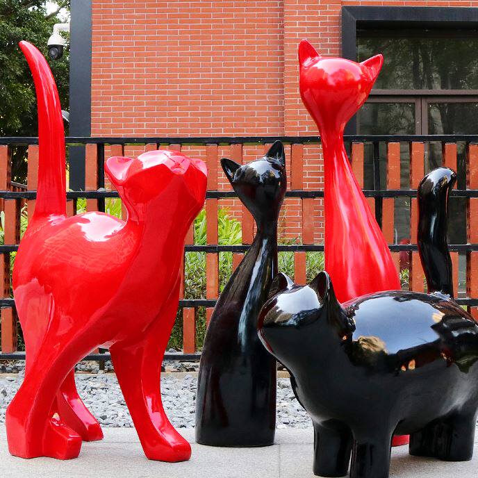 玻璃钢抽象猫雕塑卡通猫咪大摆件商场门口美陈动物落地景观装饰品