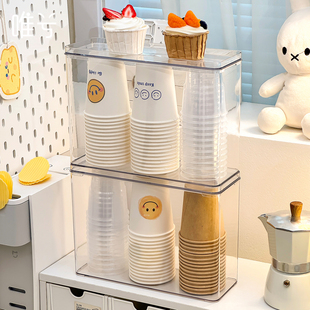 一次性杯子收纳盒纸杯取杯器茶水间吸管茶包咖啡杯防尘桌面置物架