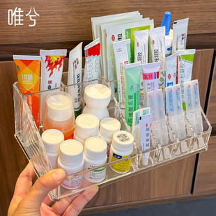 桌面药膏收纳盒分格透明小样软膏药品整理神器家用药盒药瓶置物架