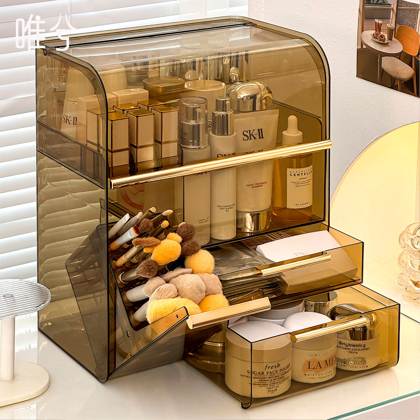 高级化妆品收纳盒桌面化妆刷桶护肤品置物架防尘口红面膜抽屉分隔,收纳整理,桌面收纳盒,淘宝优惠券,粉丝福利购,淘宝优惠卷