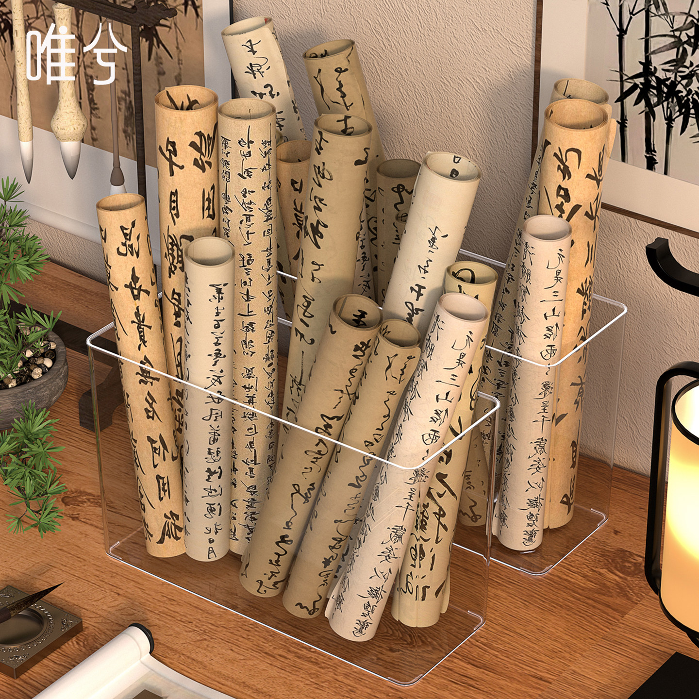 书法收纳桶书画作品毛笔字画卷轴筒透明大容量宣纸书法纸整理神器