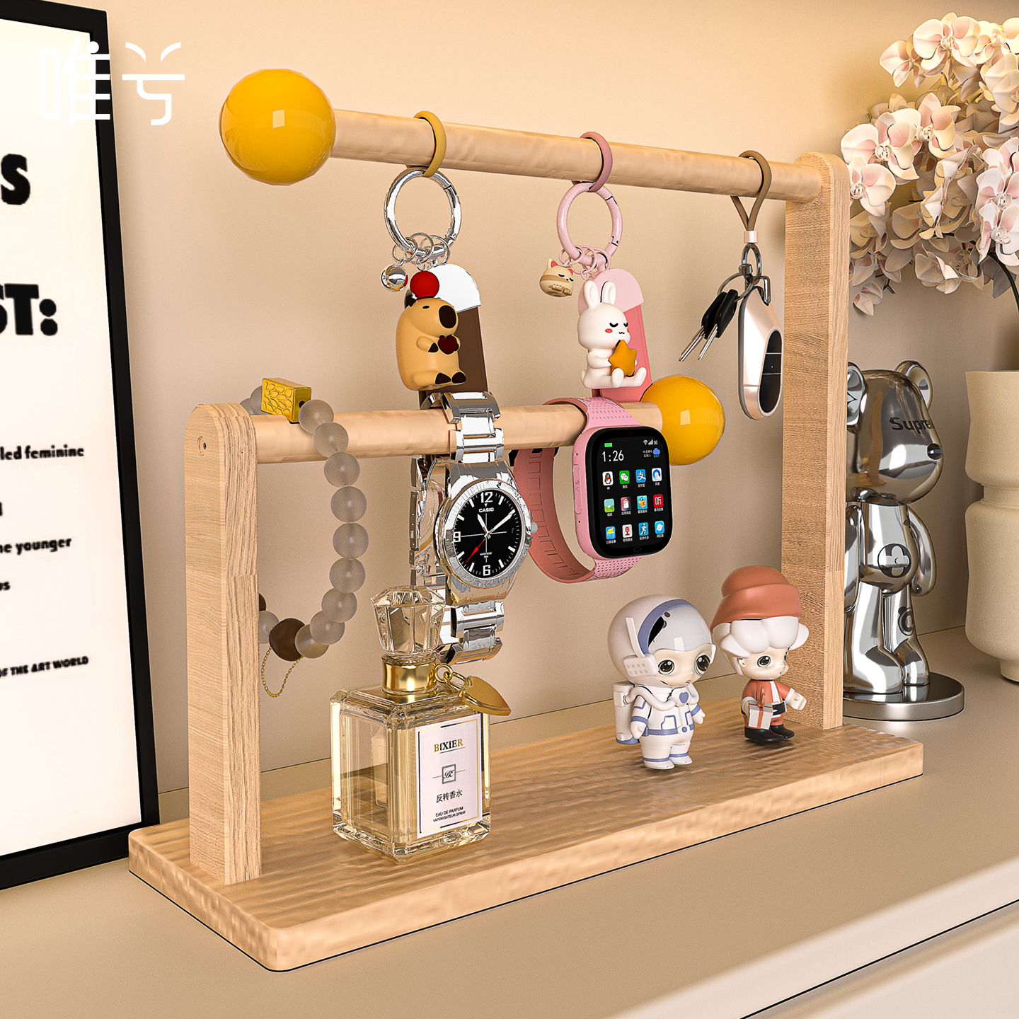 入户玄关钥匙收纳盒门口实木摆件首饰化妆品桌面置物架挂架装饰品