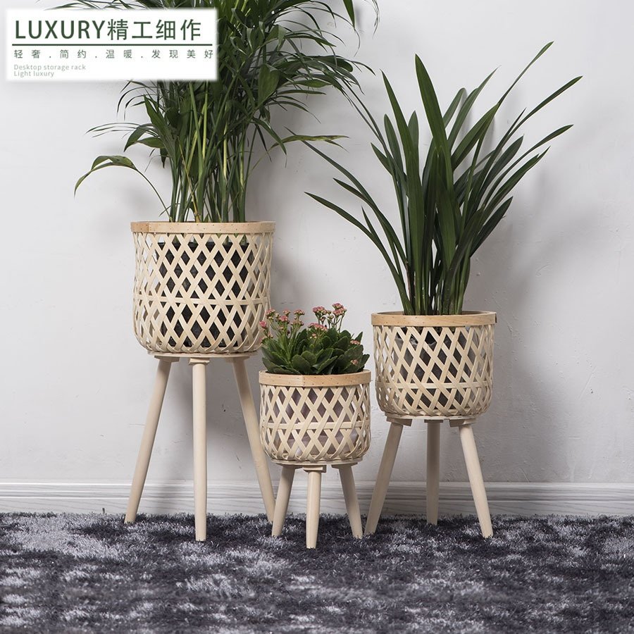 北欧风藤编花盆室内阳台客厅植物绿萝手工编织木制高脚落地花架,鲜花速递/花卉仿真/绿植园艺,花盆,淘宝优惠券,粉丝福利购,淘宝优惠卷