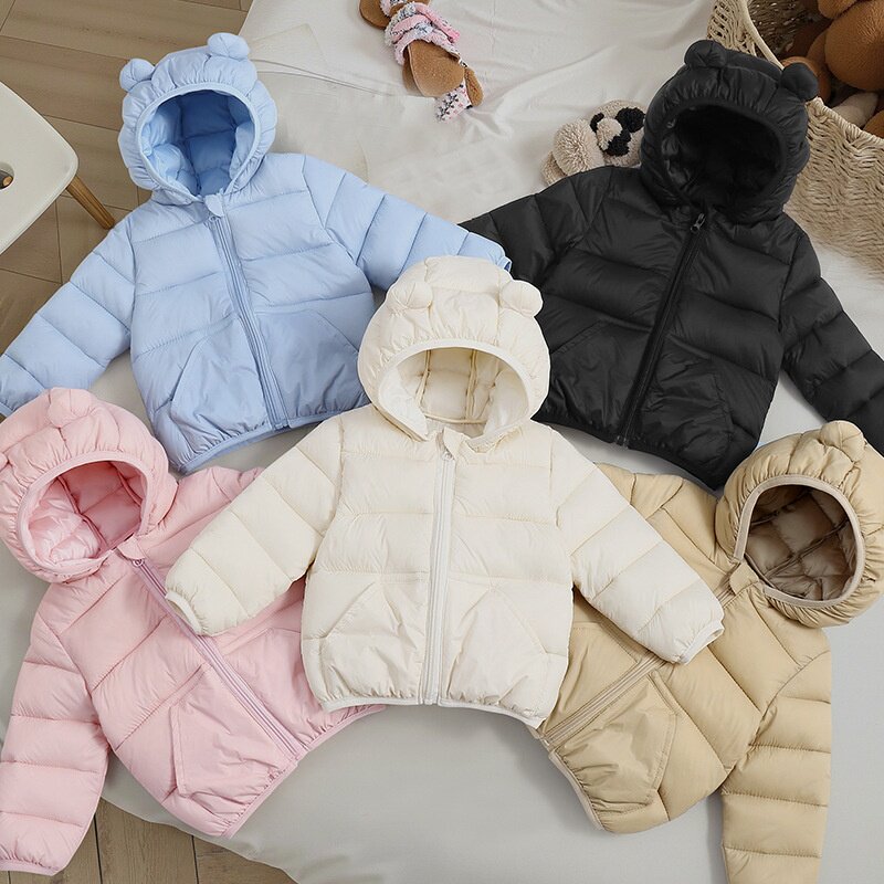 外贸秋冬新款儿童棉服纯色中小童棉衣男童女童轻薄连帽棉袄