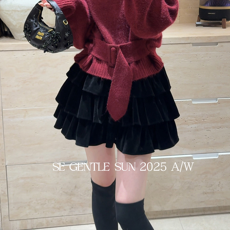 秀熙熙2025秋冬白标纯色气质高腰蛋糕半身裙显瘦A字短裙子女85332