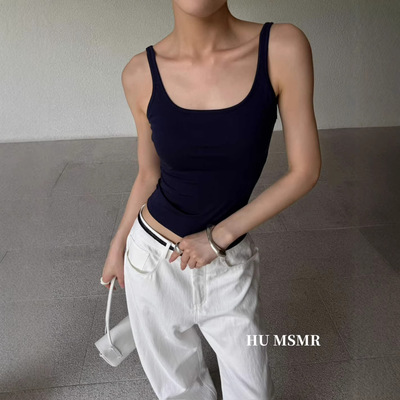 HUMSMR早春上新简约纯色修身短款背心Y0521