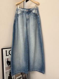 洗水牛仔蓝松弛感老钱风显瘦 欧货渐变吊染阔腿裤 TFF1040春季 新品