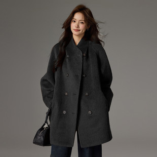 2025秋冬新款立领双面羊绒大衣女中款茧型羊驼绒加厚流行毛呢外套