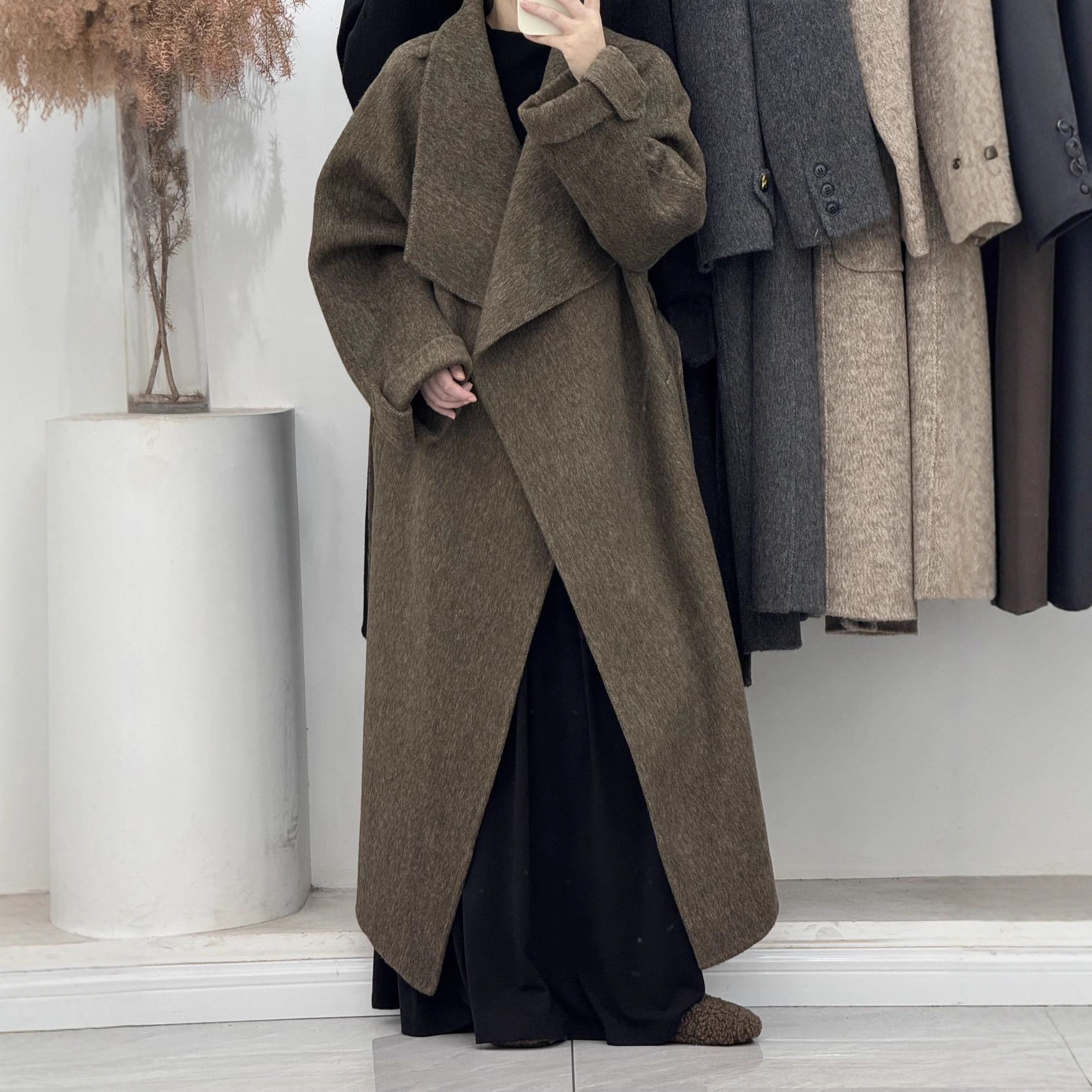 大翻领羊毛大衣女秋冬2025新款法式超长款轻熟慵懒双面呢外套宽松