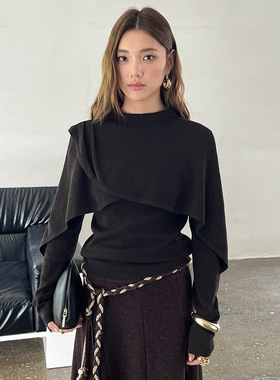 设计感披肩针织衫女2025冬季显瘦高级感半高领毛衣58621