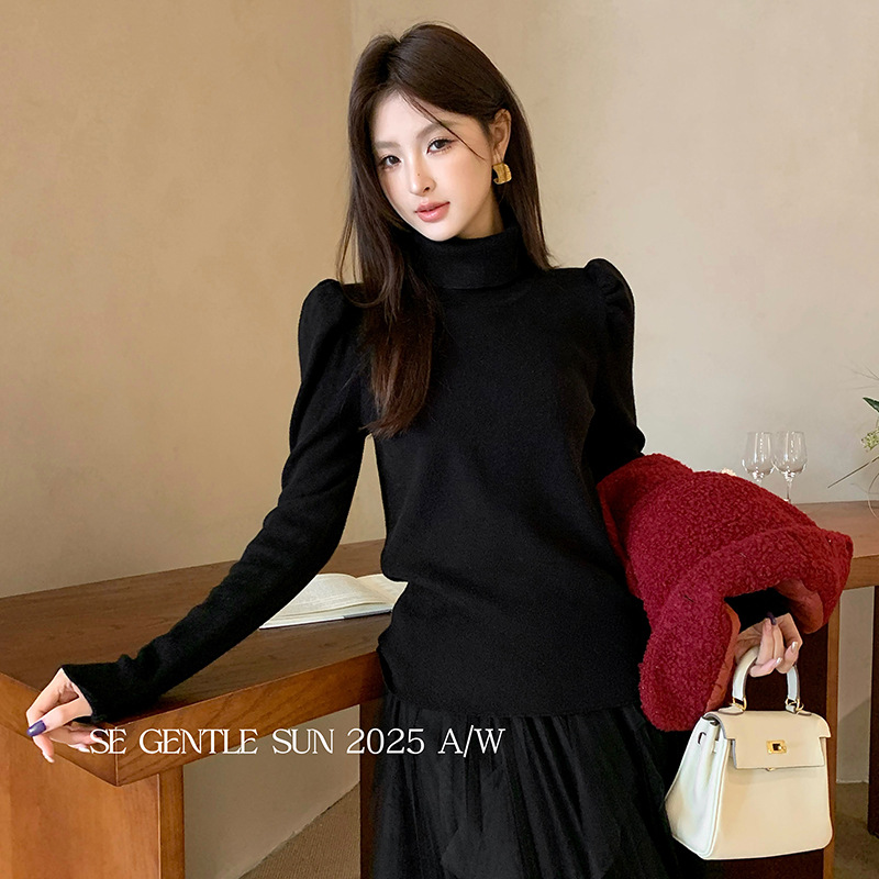 秀熙熙2025冬季新款韩版气质高领纯色长袖针织衫毛衣上衣女25586