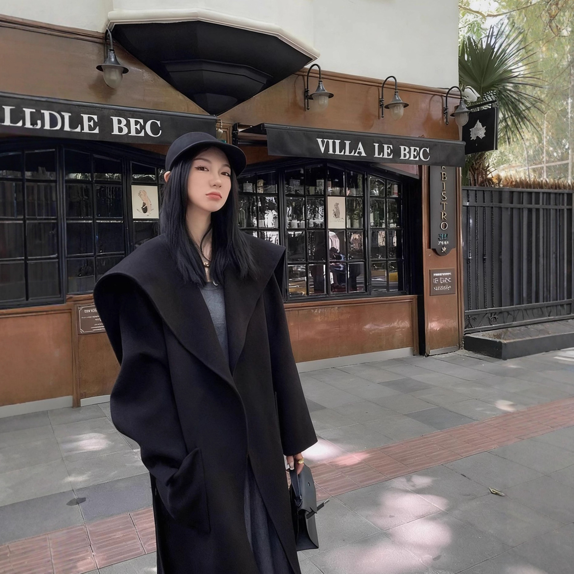 6197区区欧阳大衣双面秋冬大衣宽松气质长款女装外套带帽羊绒毛呢