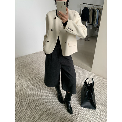 MMC双面羊绒大衣女秋冬新款小个子韩版双排扣短款100羊毛呢子外套