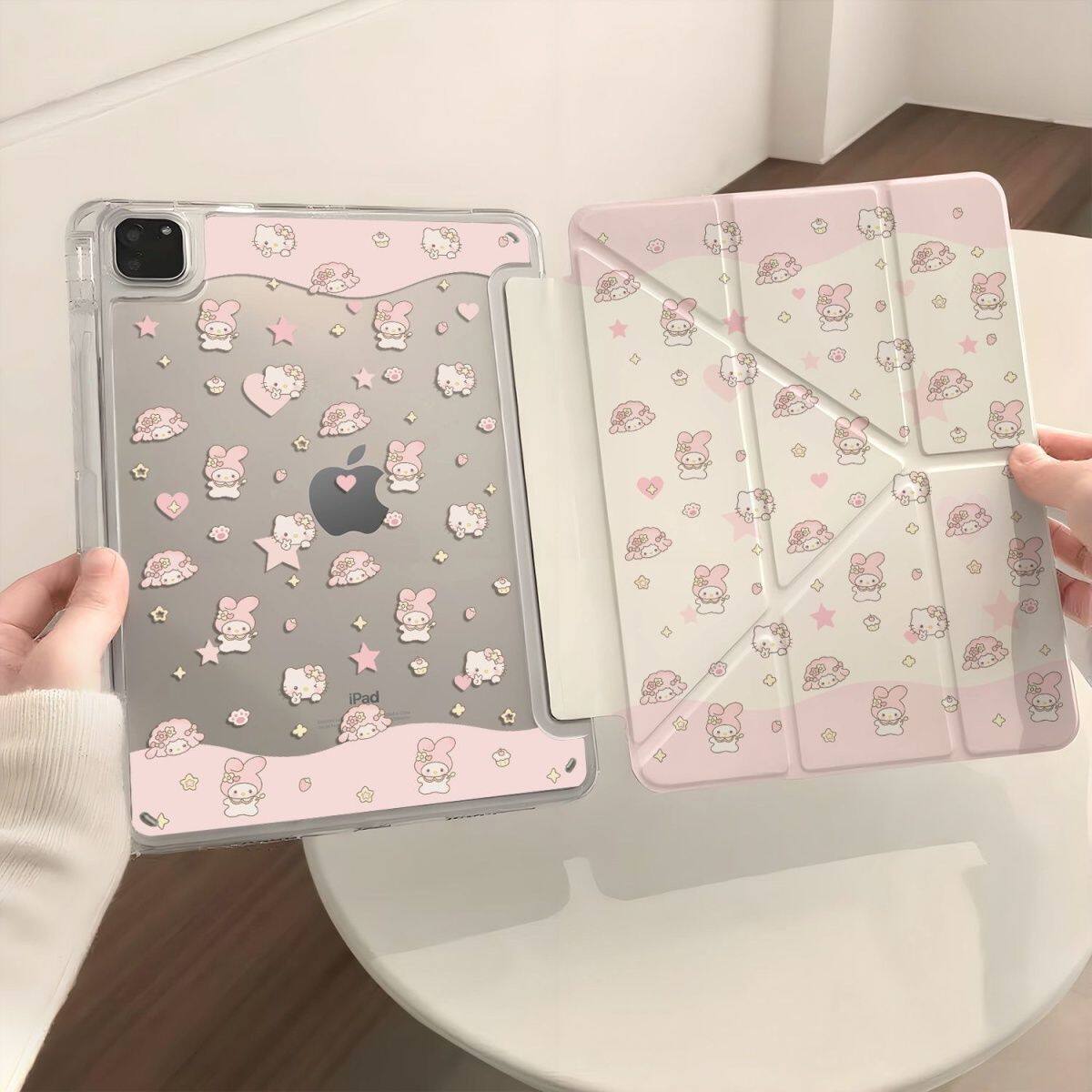 粉色Kitty猫美乐蒂适用苹果ipad11保护套A16亚克力平板壳ipad7/8/9代10.2寸平板套air7壳pro11寸3Y折带笔槽