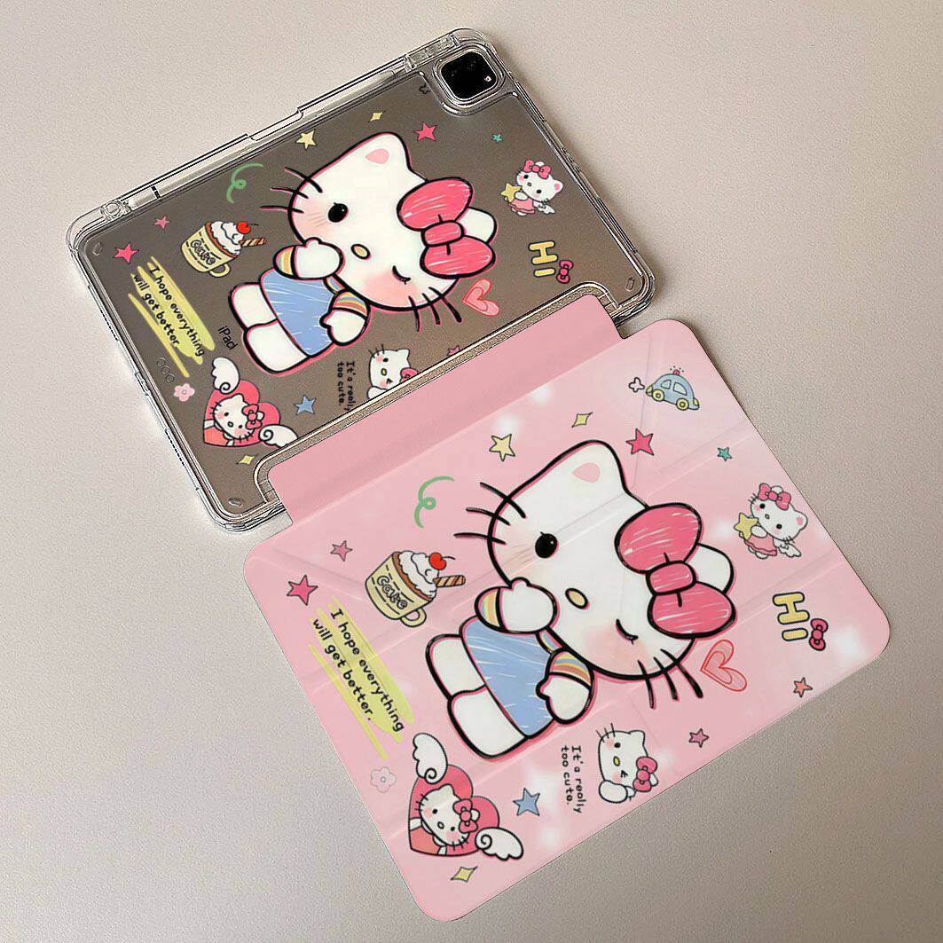 HelloKitty卡通凯蒂猫ipad壳适用苹果iPad11代平板保护套iPadpro亚克力平板壳3Y折带笔槽iPad7/8/9平板套A16