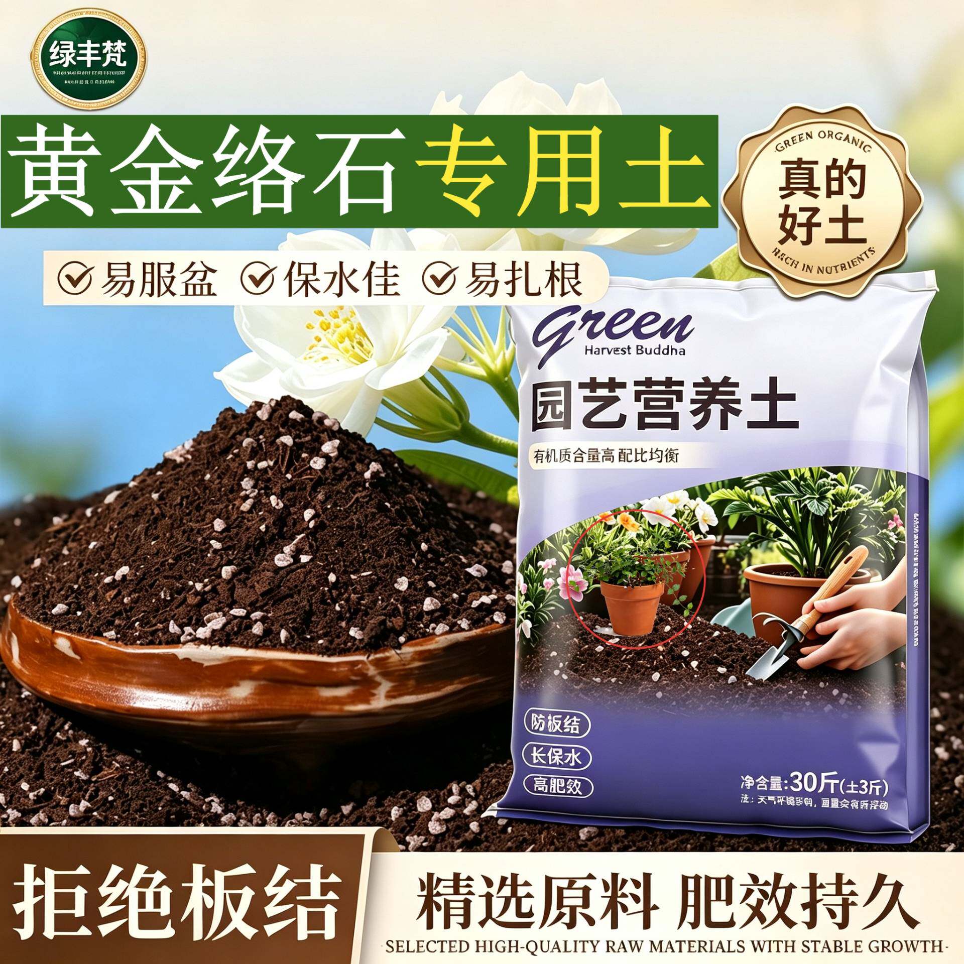 黄金络石适用盆景土疏松透气腐殖泥炭土加深生根粉优质防黄叶球根