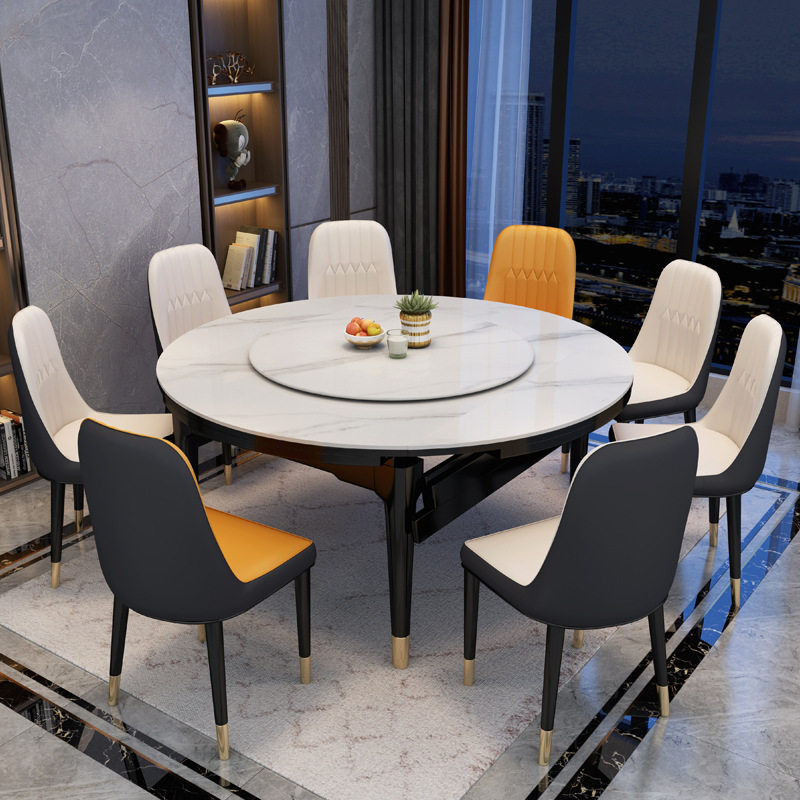 岩板餐桌椅组合现代简约可折叠伸缩小户型家用六人橡胶木饭桌子