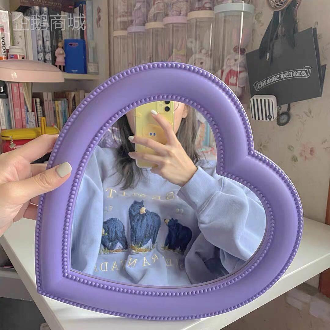 韩国子壁挂野餐拍照网红镜子装饰镜桌面化妆镜粉色紫色爱心镜