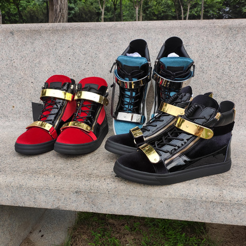 新品2024丝绒双金属扣女鞋丝绒双金属扣GZ牛皮男鞋高帮情侣潮板鞋