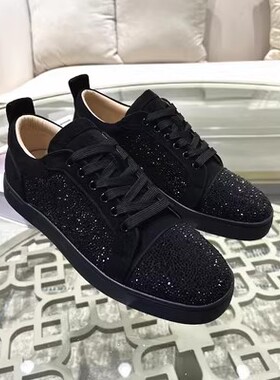 欧美CL男鞋低帮板鞋水钻红底鞋休闲真皮女鞋新款真皮低帮水钻透气