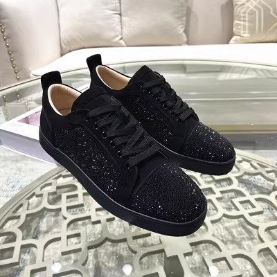 欧美CL男鞋低帮板鞋水钻红底鞋休闲真皮女鞋新款真皮低帮水钻透气