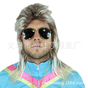 外贸男士假发中长发欧美斜刘海棕金色全头套批发【满10件包邮】