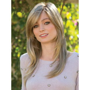 外贸时尚金发假发长发欧美女士斜刘海长直发蓬松整顶化纤全头套