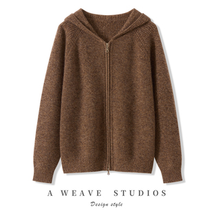 2025秋冬轻奢高端100%纯山羊绒开衫女宽松慵懒风重磅加厚毛衣外套