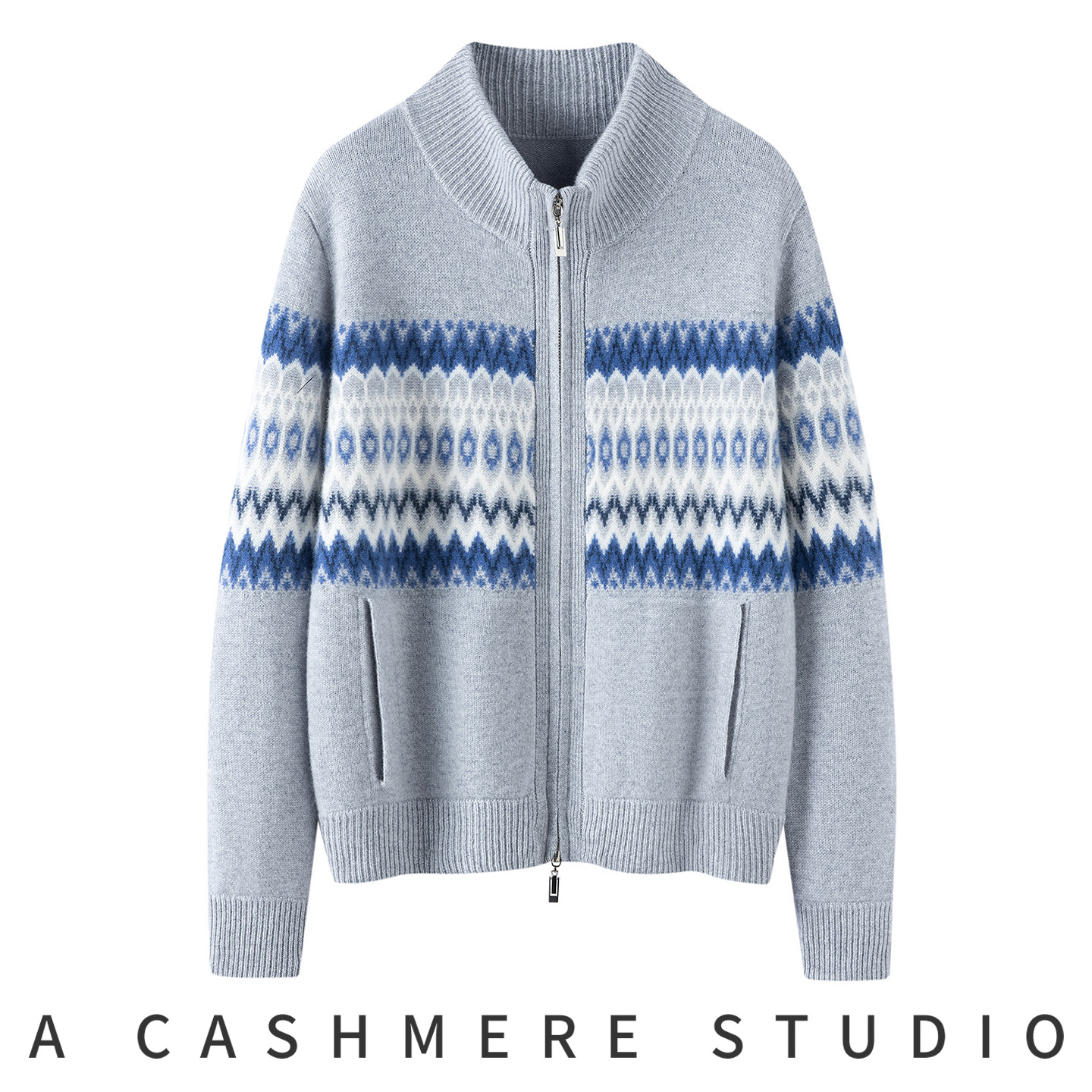 复古提花拼色山羊绒开衫女外套