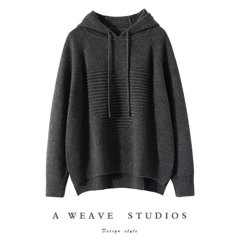 100%纯山羊绒衫女连帽针织打底衫