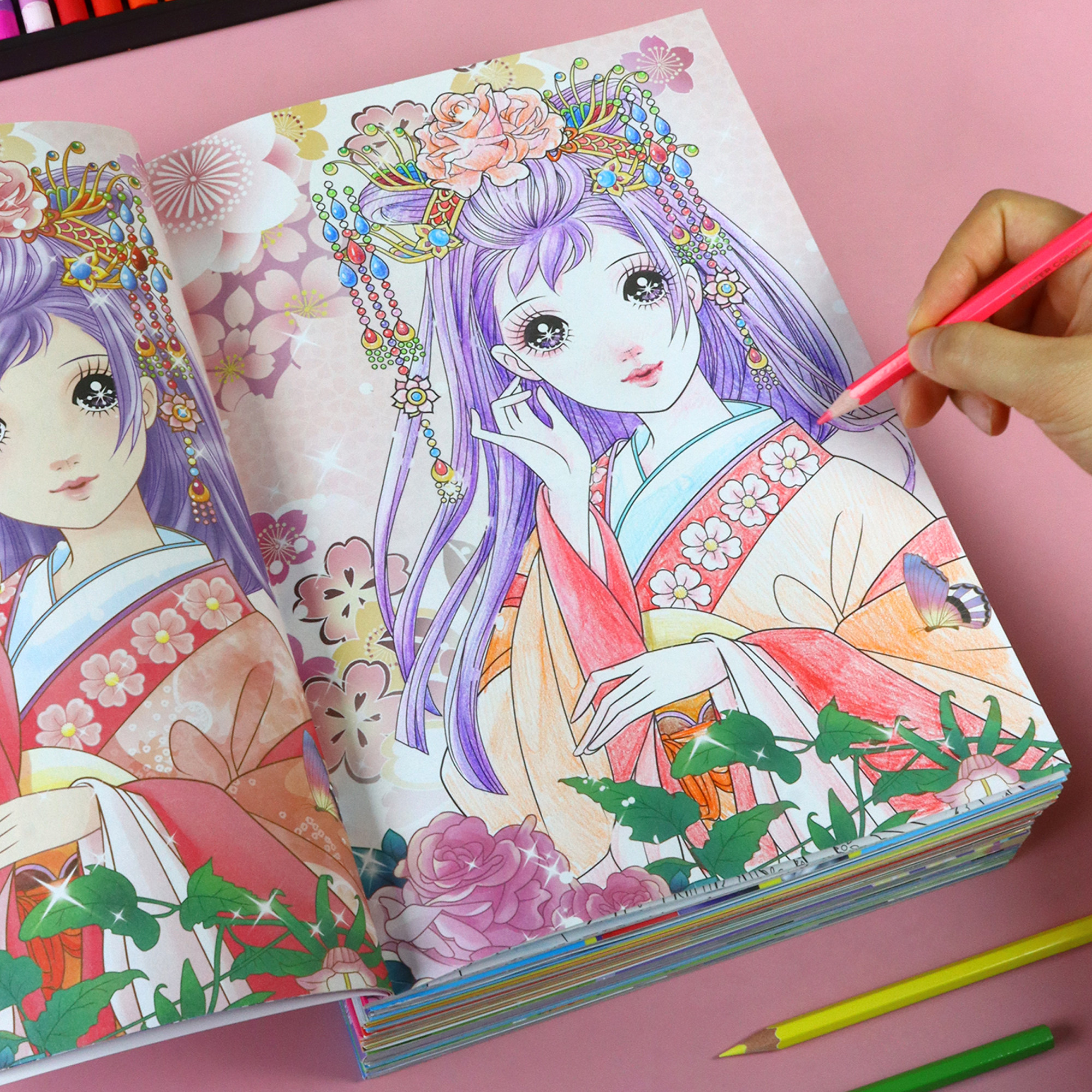 公主涂色画本绘画册美少女涂鸦图画书古风幼儿园儿童小学生画画本